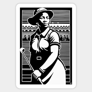 Woman Golfer Woodblock Print Sticker